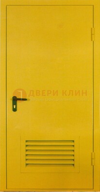 Желтая металлическая техническая дверь с вентиляционной решеткой ДТ-15 в Орле