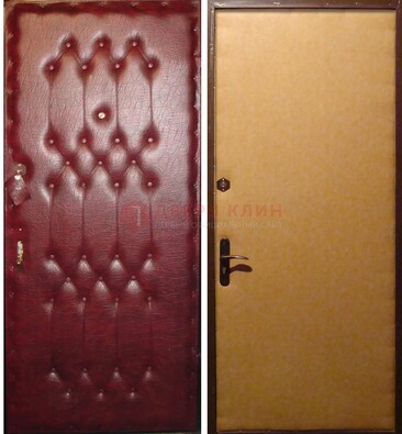 Бордовая металлическая дверь с винилискожей ДВ-1 в Бронницах