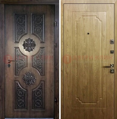 Железная коричневая дверь с виноритом и Золотой дуб внутри ДВТ-101 в Орле