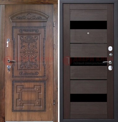 Стальная коричневая филенчатая дверь с виноритом и светлой МДФ ДВТ-122 в Орле