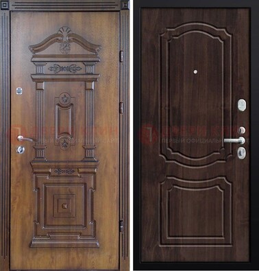 Темная железная филенчатая дверь с виноритом Тисненый орех внутри ДВТ-132 в Орле