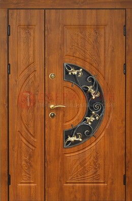 Входная дверь цвета золотой дуб с виноритом и ковкой ДВТ-176 в Липецке
