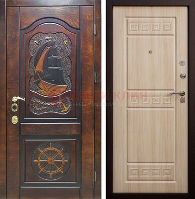 Коричневая железная дверь с виноритом и узором ДВТ-50 в Орле