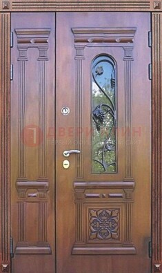 Железная коричневая филенчатая дверь с виноритом и МДФ ДВТ-85 в Орле