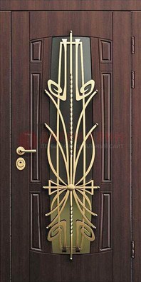 Железная темная дверь с виноритом и МДФ со стеклом ДВТ-86 в Орле