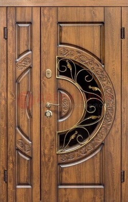 Стальная коричневая дверь с виноритом и филенчатыми панелями ДВТ-98 в Орле