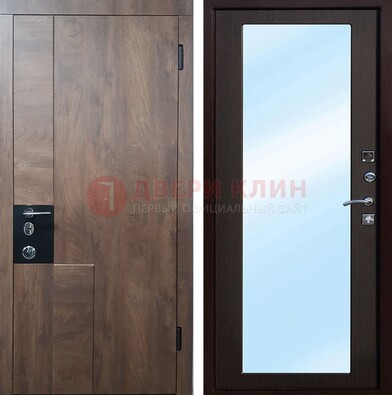 Коричневая металлическая дверь c МДФ с зеркалом ДЗ-106 в Орле