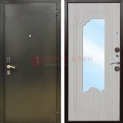 Входная темно-серая дверь c порошковым покрытием и МДФ с резьбой и зеркалом ДЗ-113 в Орле