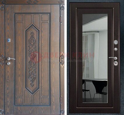 Уличная коричневая дверь c виноритом и МДФ Венге с зеркалом ДЗ-116 в Орле