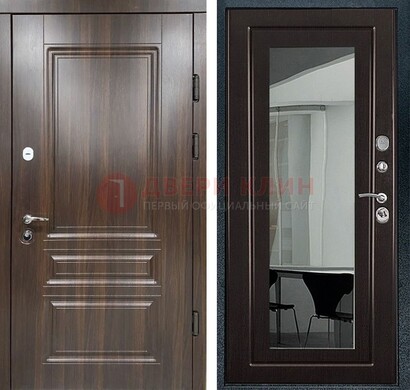 Железная коричневая дверь с МДФ Венге c зеркалом ДЗ-124 в Воронеже