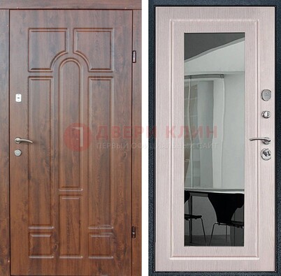 Входная коричневая дверь с МДФ Белый дуб и зеркалом ДЗ-126 в Орле