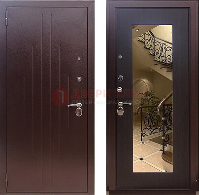 Бордовая металлическая дверь с зеркалом МДФ внутри ДЗ-17 в Орле