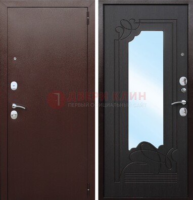 Коричневая стальная дверь с зеркалом ДЗ-18 в Орле