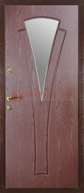 Бордовая металлическая дверь с зеркалом МДФ внутри ДЗ-1 в Орле