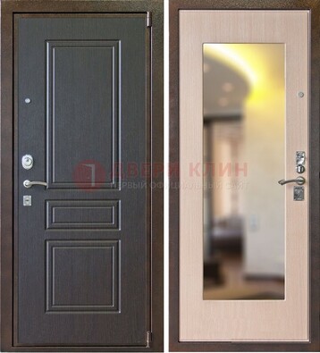 Коричневая стальная дверь с зеркалом МДФ внутри ДЗ-27 в Орле