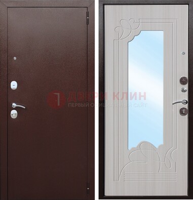 Коричневая металлическая дверь с зеркалом МДФ внутри ДЗ-33 в Орле