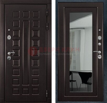 Темная металлическая дверь с зеркалом МДФ внутри ДЗ-4 в Орле