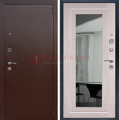 Входная дверь с порошковым напылением Медный антик/Белый дуб с зеркалом ДЗ-63 в Омске