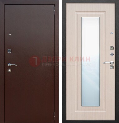 Входная дверь с порошковым покрытием филенчатой МДФ и зеркалом ДЗ-65 в Омске