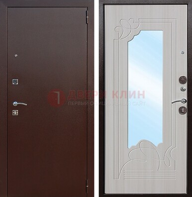 Стальная дверь с порошковым покрытием с резной МДФ и зеркалом ДЗ-66 в Омске