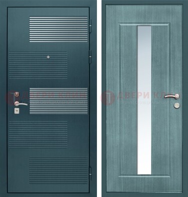 Входная дверь с зеркальной вставкой внутри с голубым МДФ с зеркалом ДЗ-71 в Орле