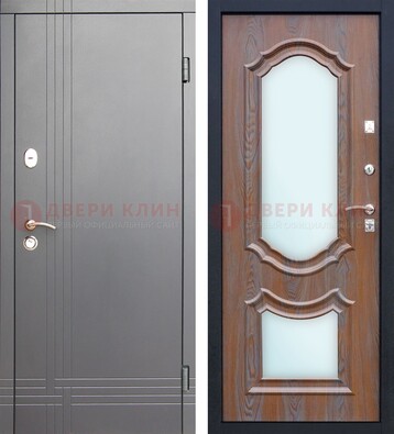 Белая уличная дверь со светлой МДФ и зеркалом ДЗ-77 в Орле