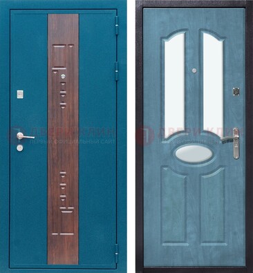 Голубая металлическая дверь МДФ с тремя зеркальными вставками ДЗ-78 в Орле