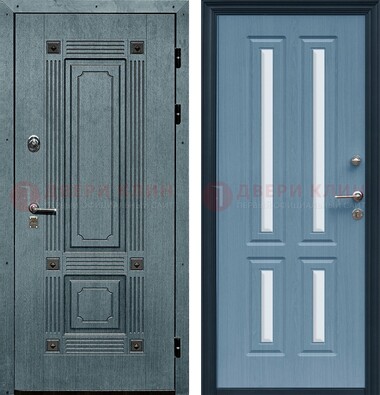 Голубая филенчатая дверь с МДФ и зеркальными вставками внутри ДЗ-80 в Орле