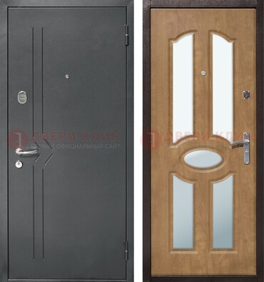 Железная серая дверь с порошковым напылением и МДФ с зеркалом ДЗ-90 в Орле