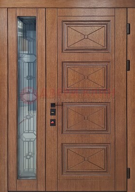 Современная полуторная стальная дверь Винорит со стеклом и ковкой ПЛ-27 в Орле