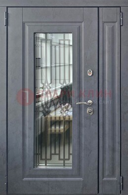 Серая стальная дверь Винорит со стеклом и ковкой ПЛ-29 в Орле