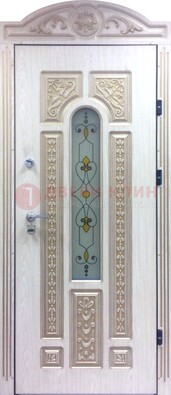 Белая железная дверь с МДФ и витражом ВЖ-26 в Орле