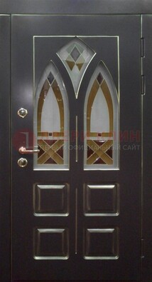 Чёрная железная дверь с МДФ и витражом ВЖ-27 в Орле