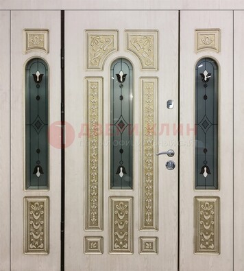 Светлая железная дверь с МДФ и витражом ВЖ-34 в Орле