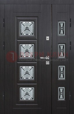 Чёрная двухстворчатая железная дверь с МДФ и витражом ВЖ-35 в Орле